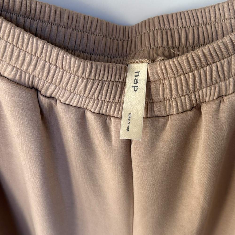NAP Loungewear Oversized Wide Leg Pants With Tie Hem Tan Color Womens Size Large - Picture 5 of 16